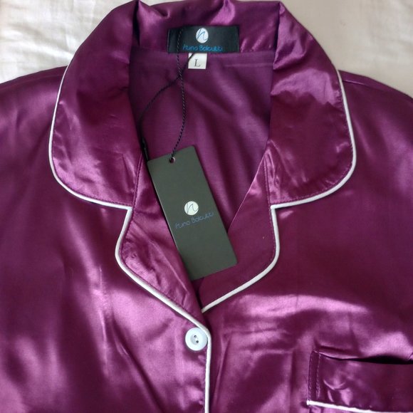 Women's purple silky pajama set - Picture 3 of 4